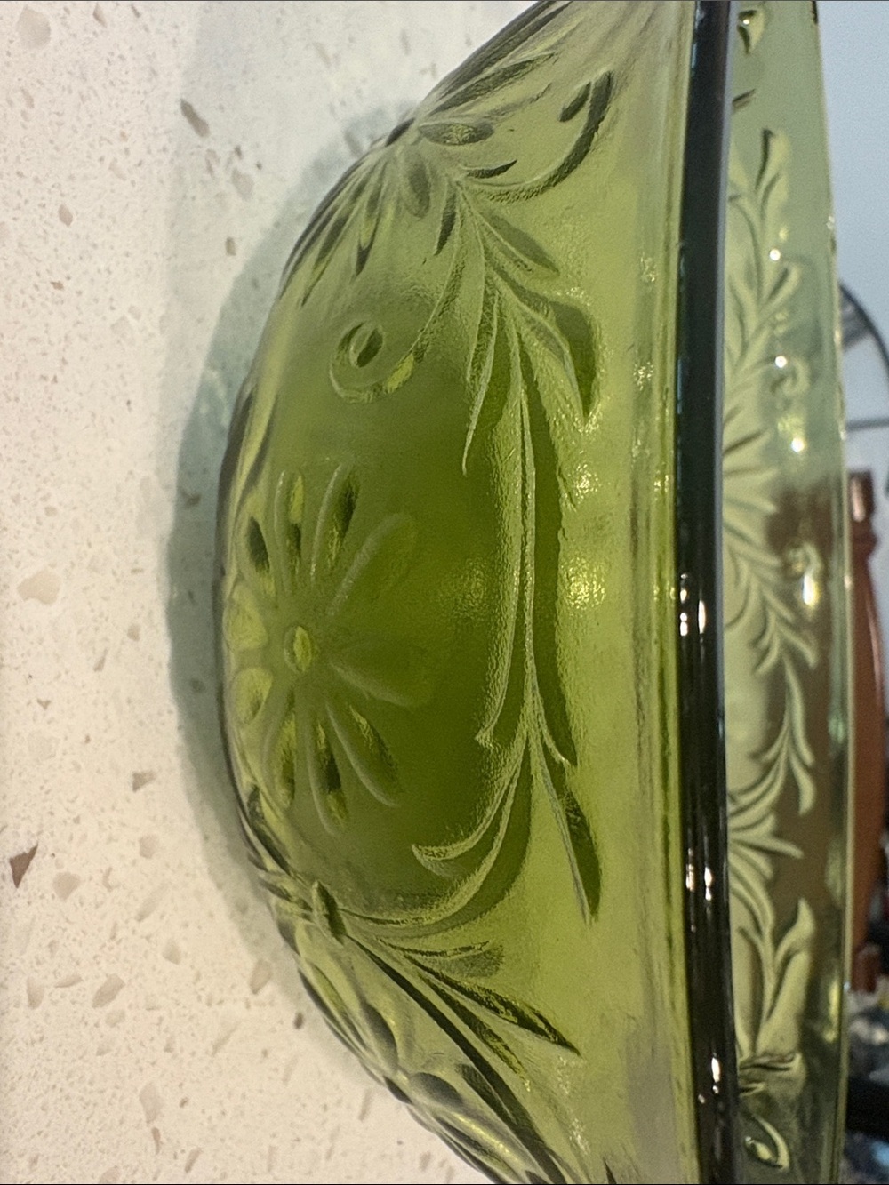 Green Glass Bowl - Vintage Style Textured Serving Bowl - Picture 3 of 5